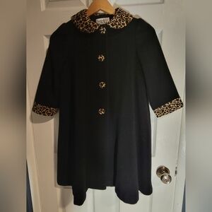 Saks Fifth Avenue Black Cape with Leopard Trim
